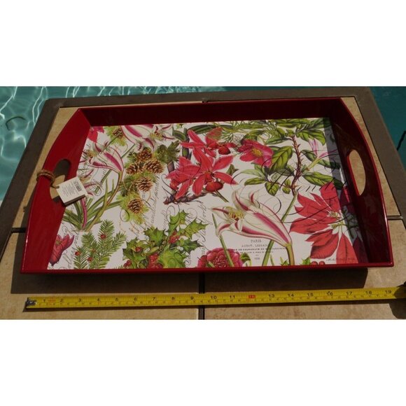 Lacqured Tray Michel Design Works Christmas Holiday 19 x 13 x 2 Decoupage Wooden - Picture 16 of 16
